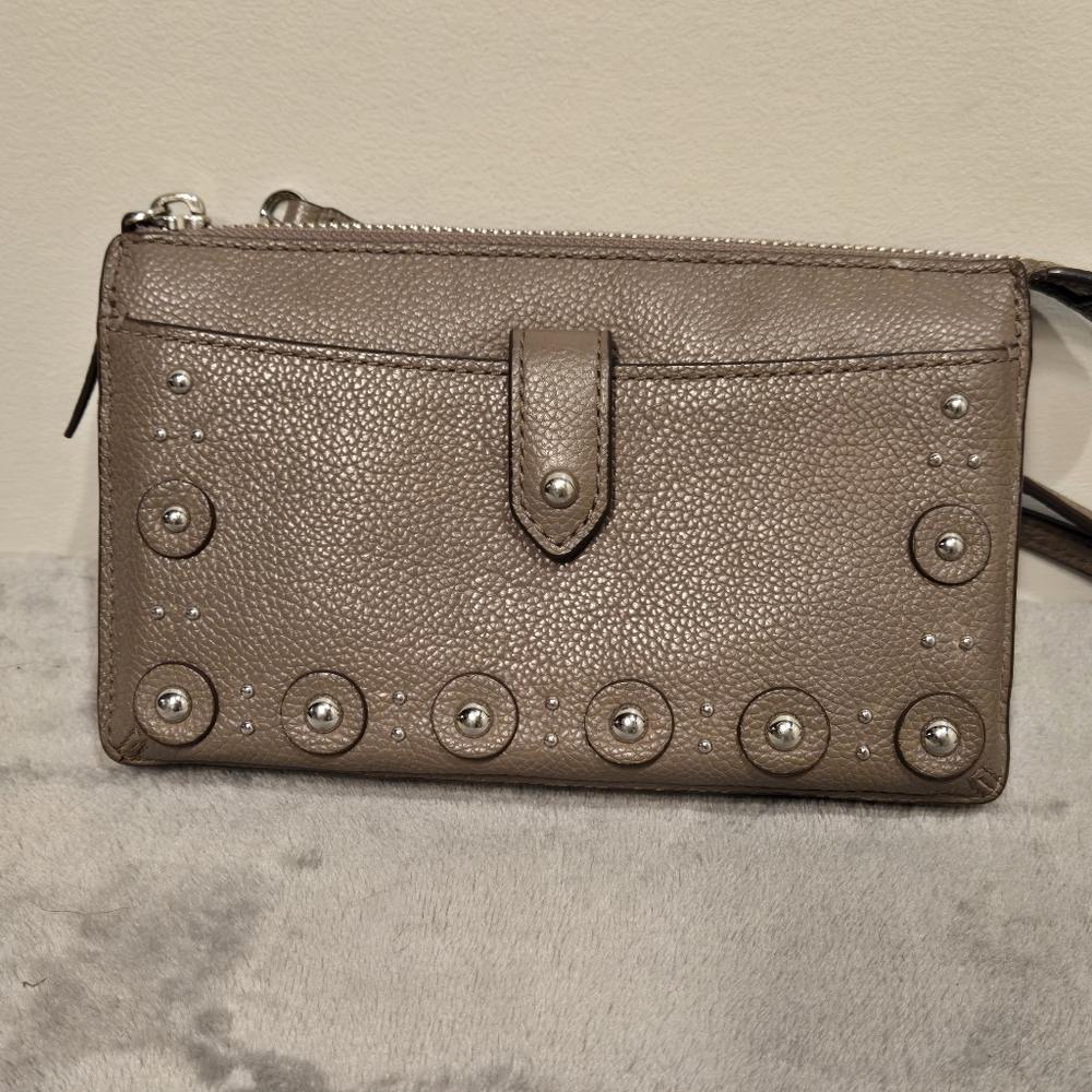 Kate Spade Alegra Larchmont Avenue Studded Crossbody Purse Clutch Wallet Brown